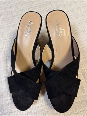 Charlies Black Suede Crisscross Slide Mules